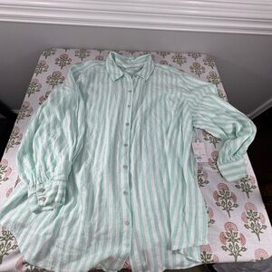 LC Lauren Conrad Mint and White Striped Button-Down Shirt